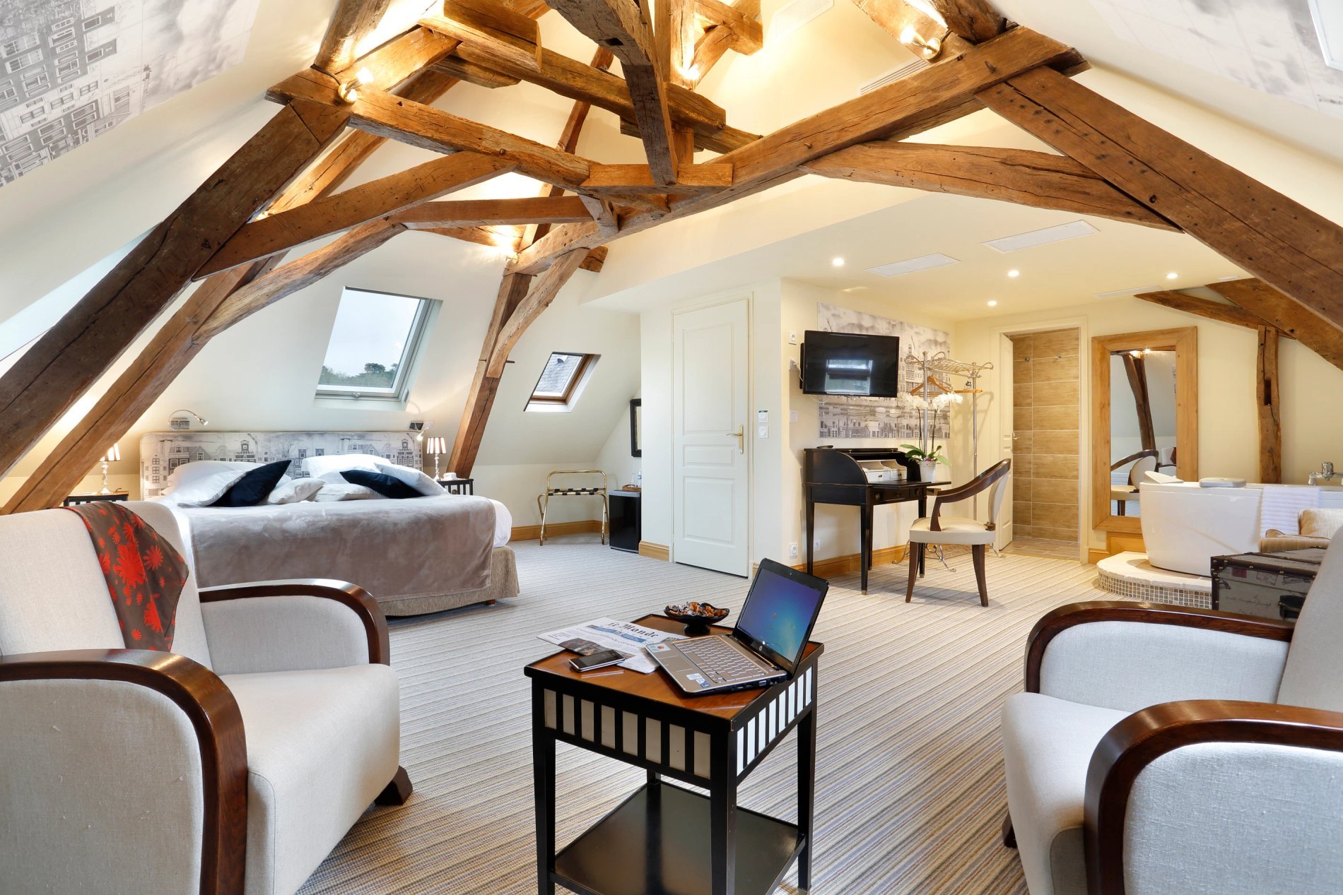 Chambre d'hôtel luxueuse à l'Auberge du Bon Laboureur à Chenonceaux