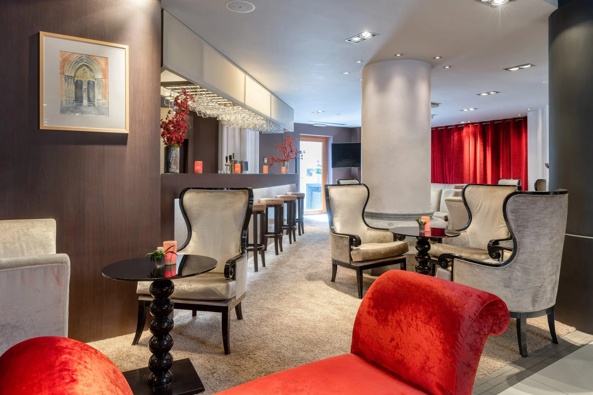 Bar cosy de l'hôtel Martin's Patershof à Malines, idéal pour un moment de détente.