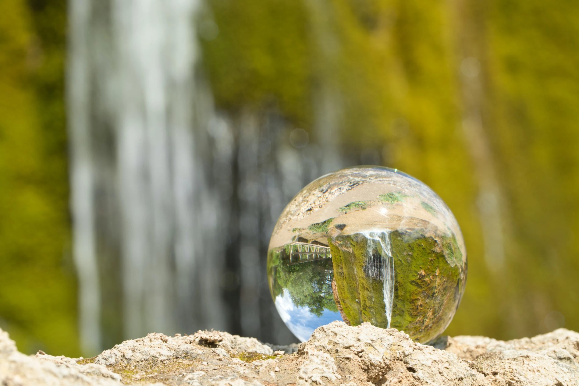 Transparent glass ball reflecting the surrounding nature.