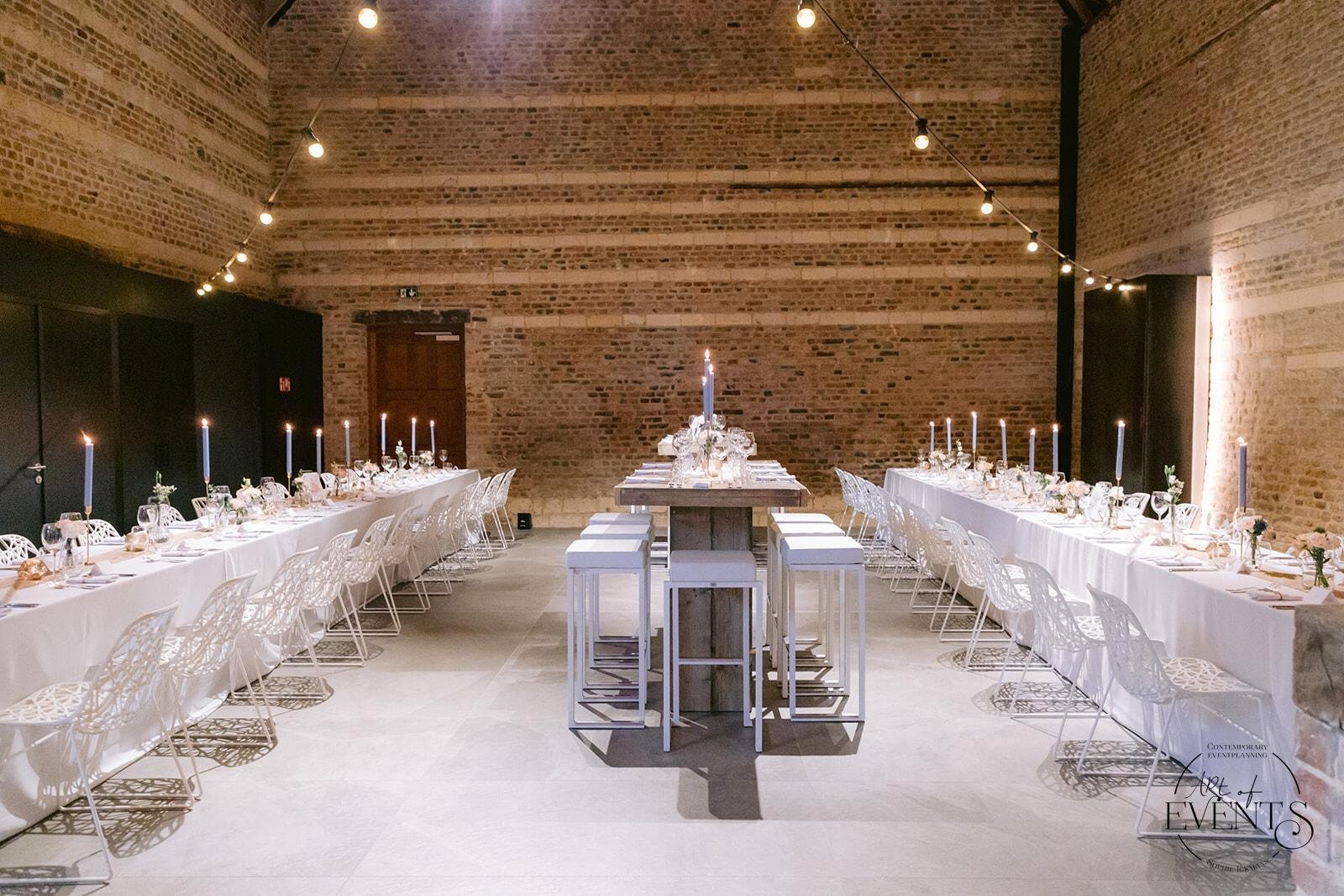 Event venue "De Balije" set up for a reception at Martin's Rentmeesterij in Bilzen.