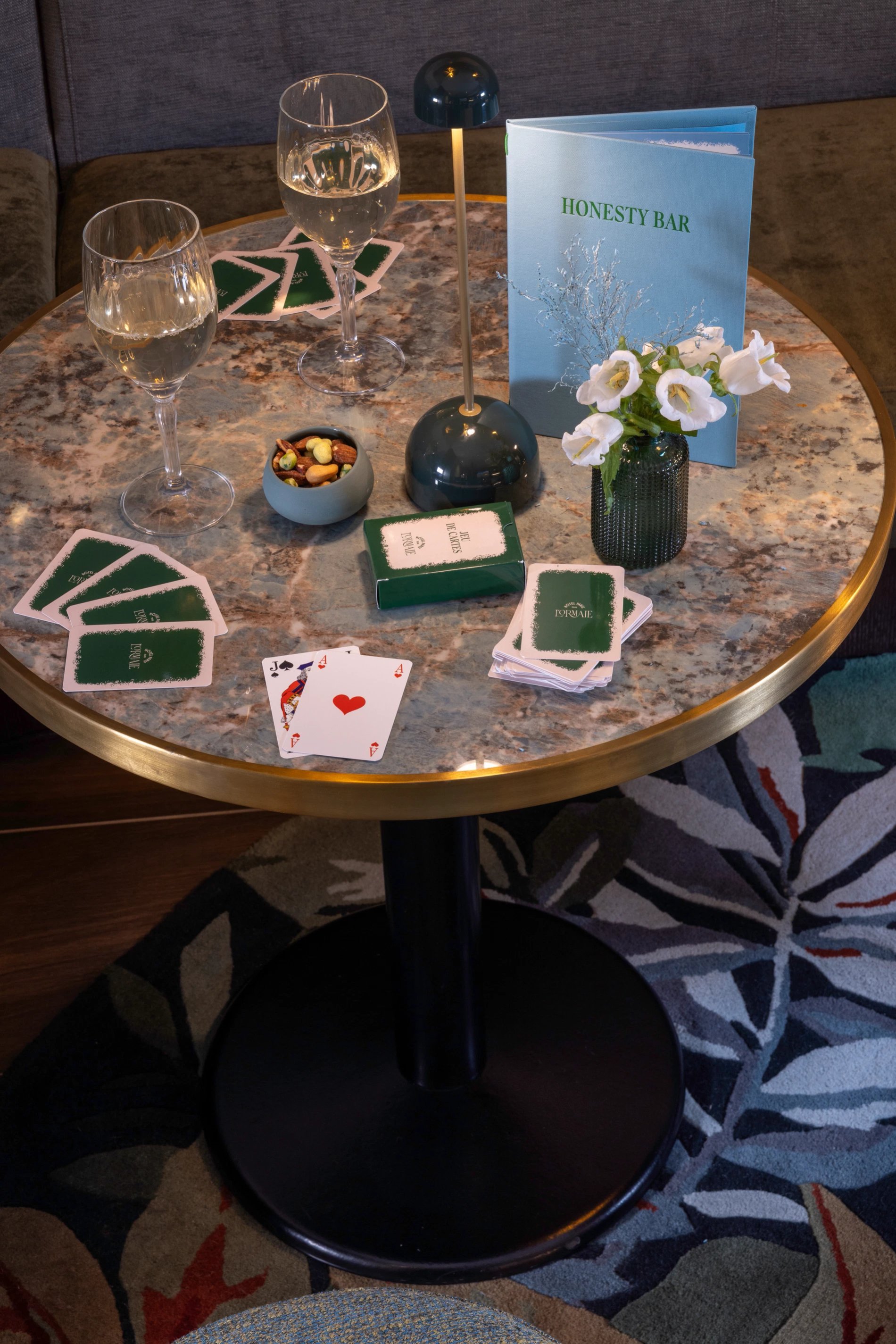 Hotel L'Ormaie Lounge Honesty Bar Playing cards Wine
