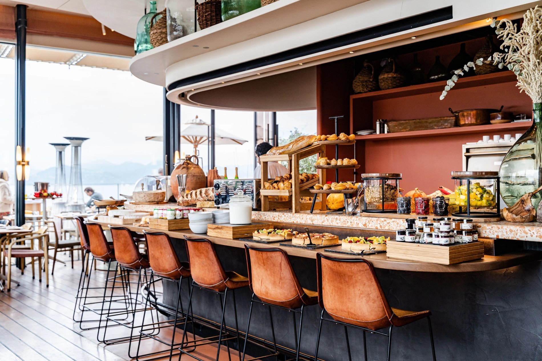 Generous breakfast buffet with sea view at Hôtel Belle Plage rooftop