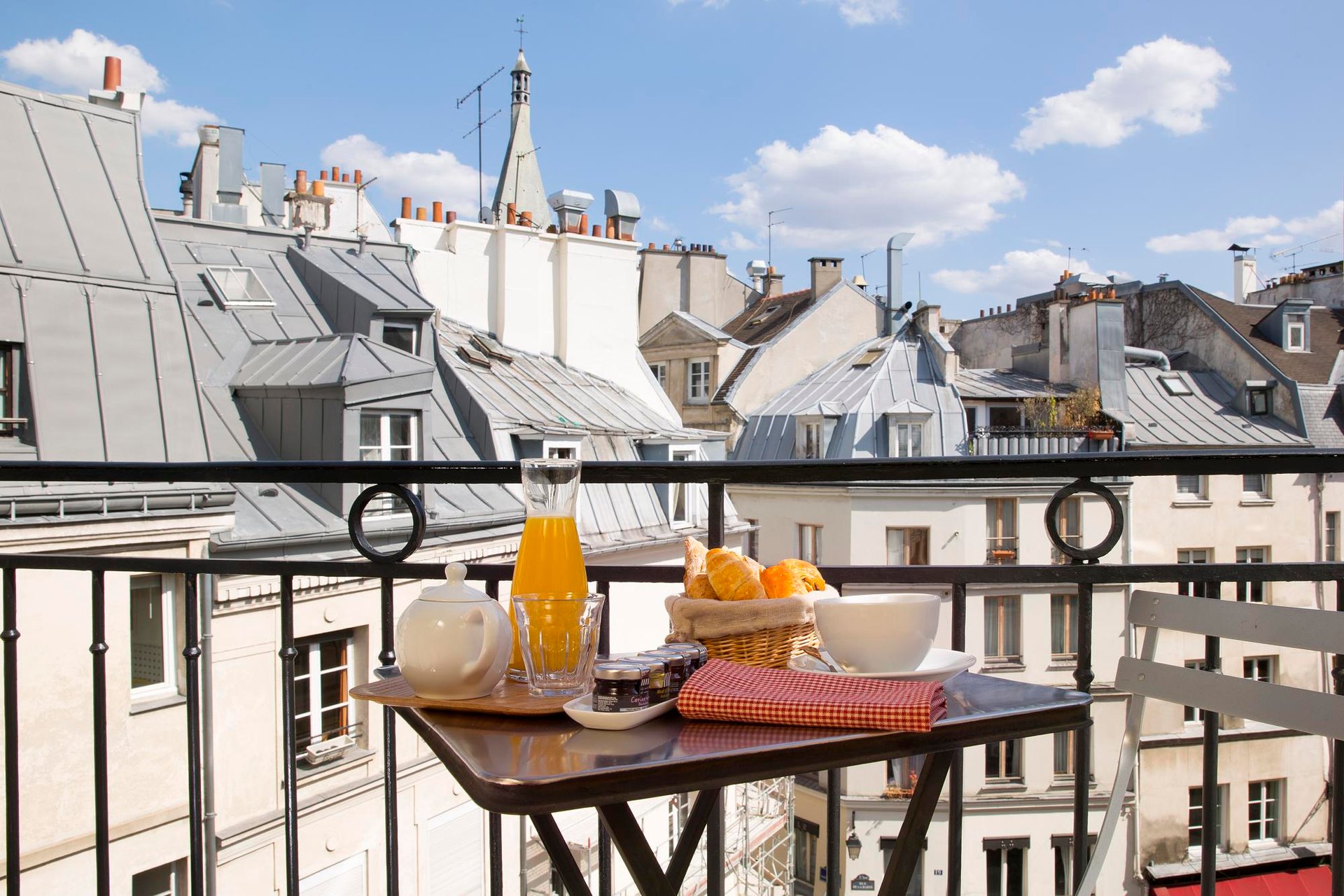 Hotel overlooking the rooftops of Paris