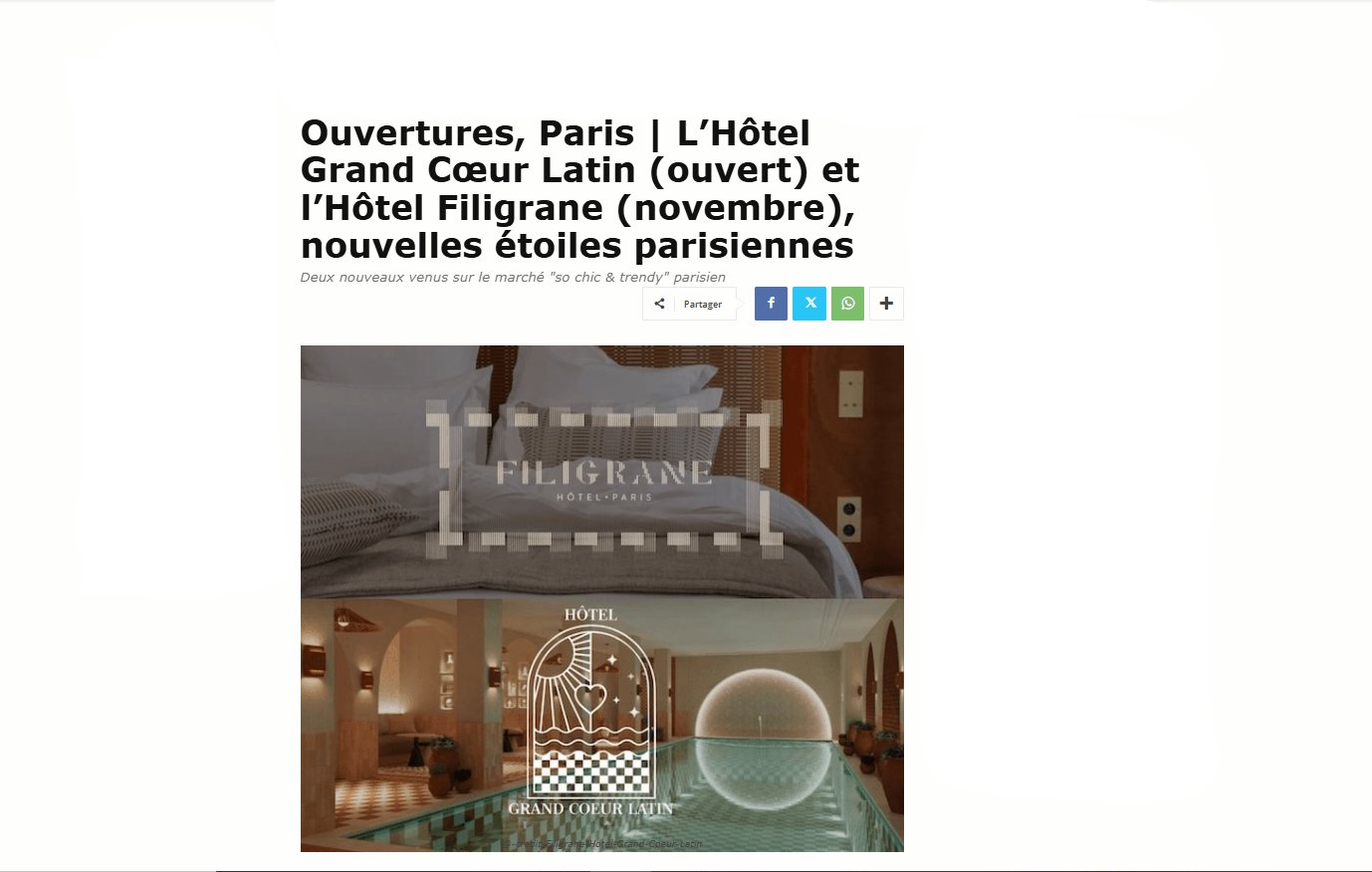Filigrane Hotel | Articles presse