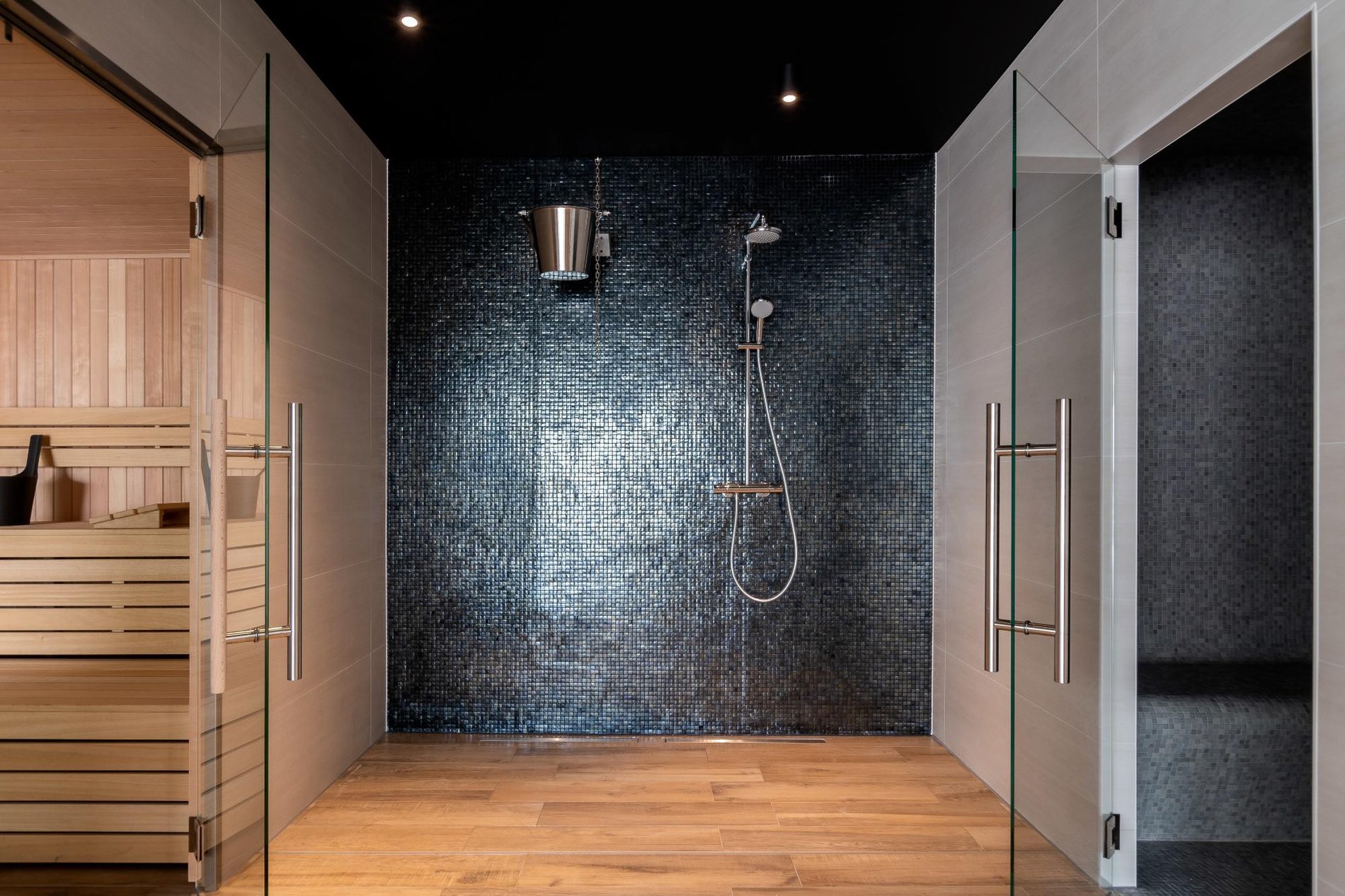 Modern sensory shower at the spa of Martin's Rentmeesterij hotel.