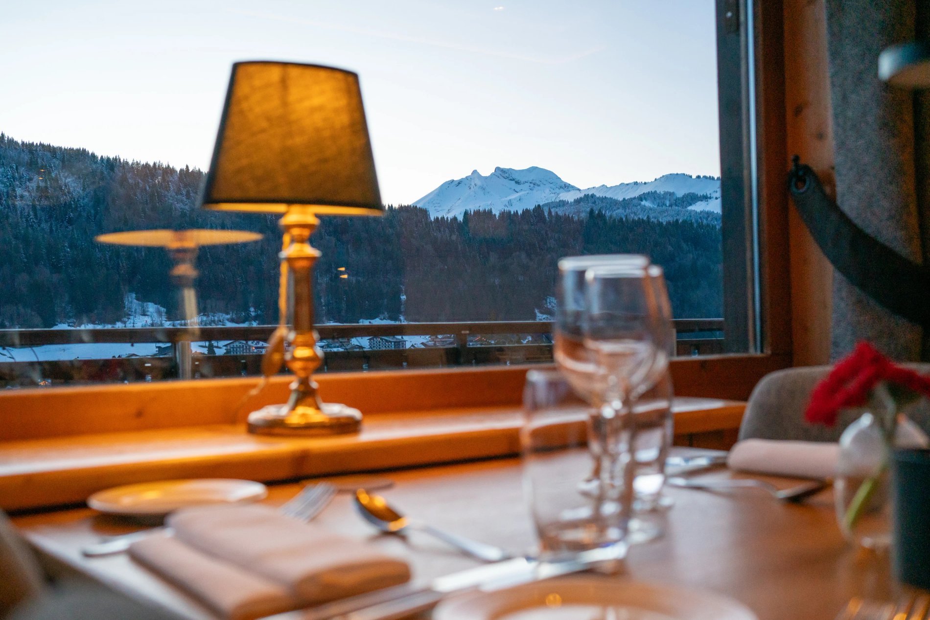 Restaurant with view, bay window, mountain view, meals with view