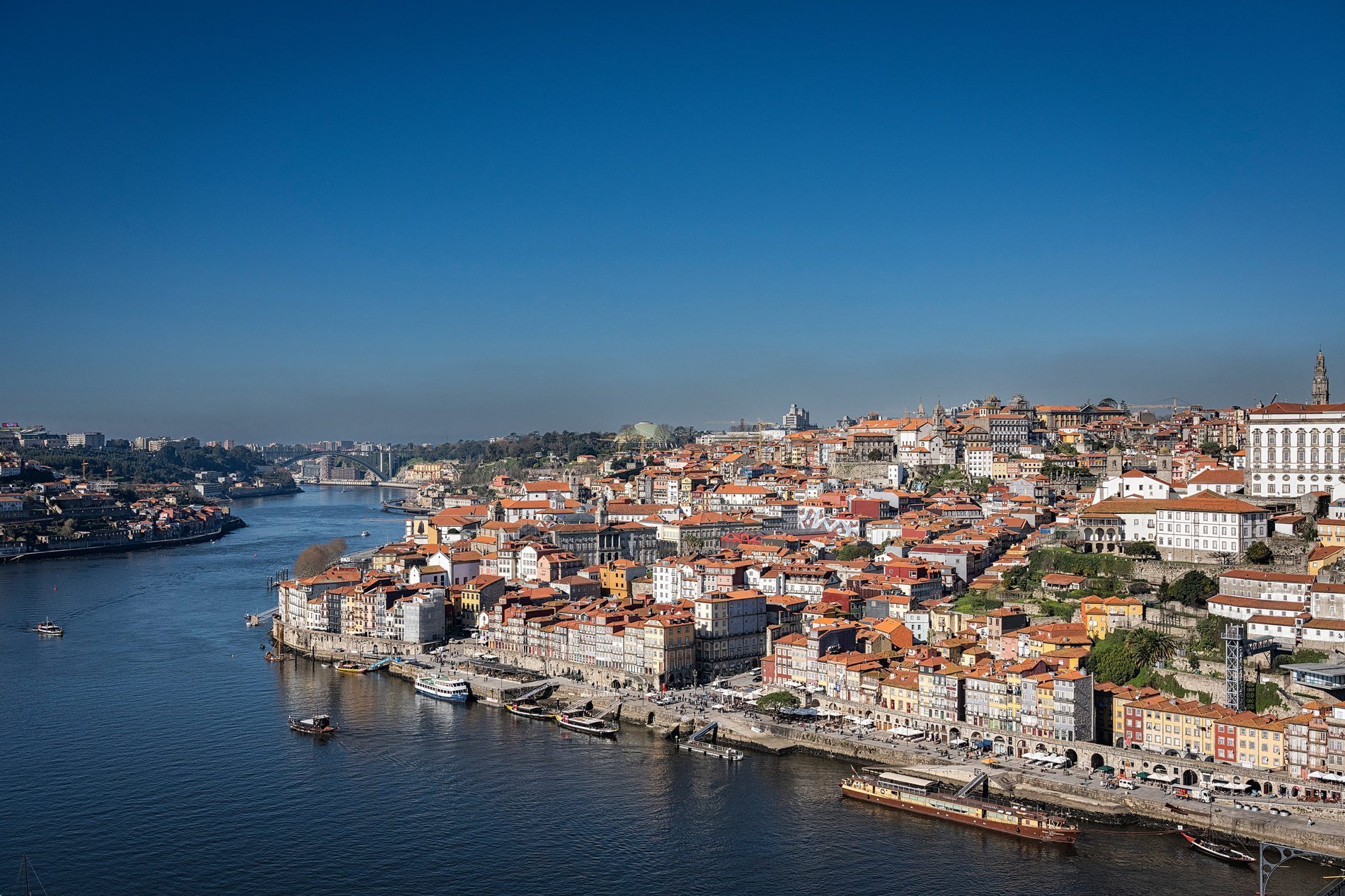 Panoramic view of Ribeira and the Douro River from Porto city center