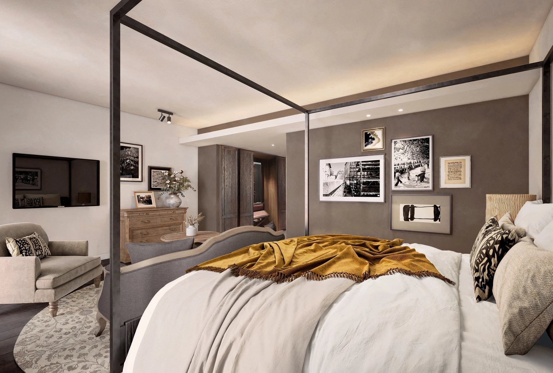 Chambre spacieuse et lumineuse avec lit à baldaquin à L'Isle de Leos