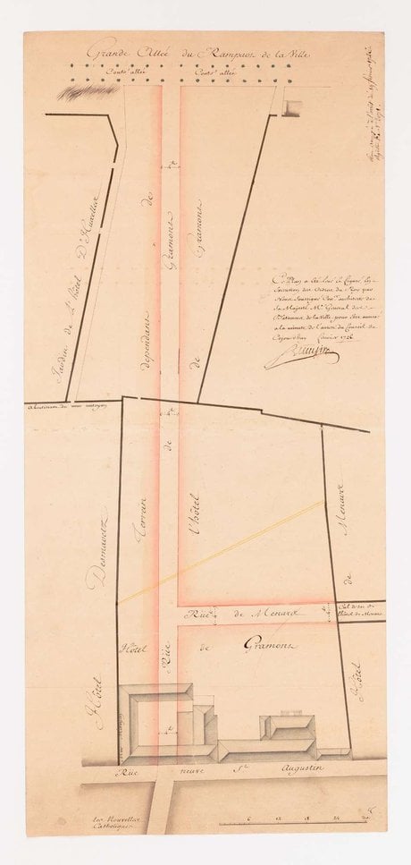 Projet de création de la rue de Gramont sur le terrain de l'Hôtel de Gramont en 1763