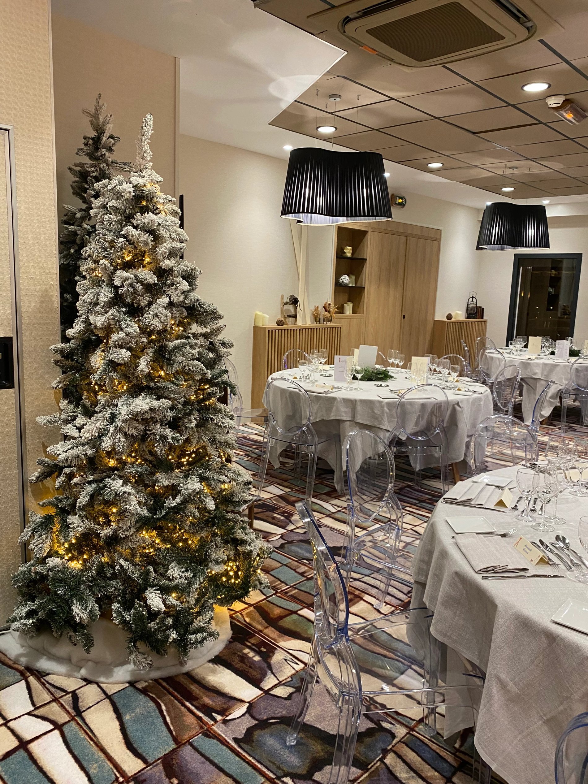 Hotel Les Trésoms | Evenements professionnels et séminaires avec salle de réunion modulable et decorée poru les fêtes de noël et privatisation pour repas de gala