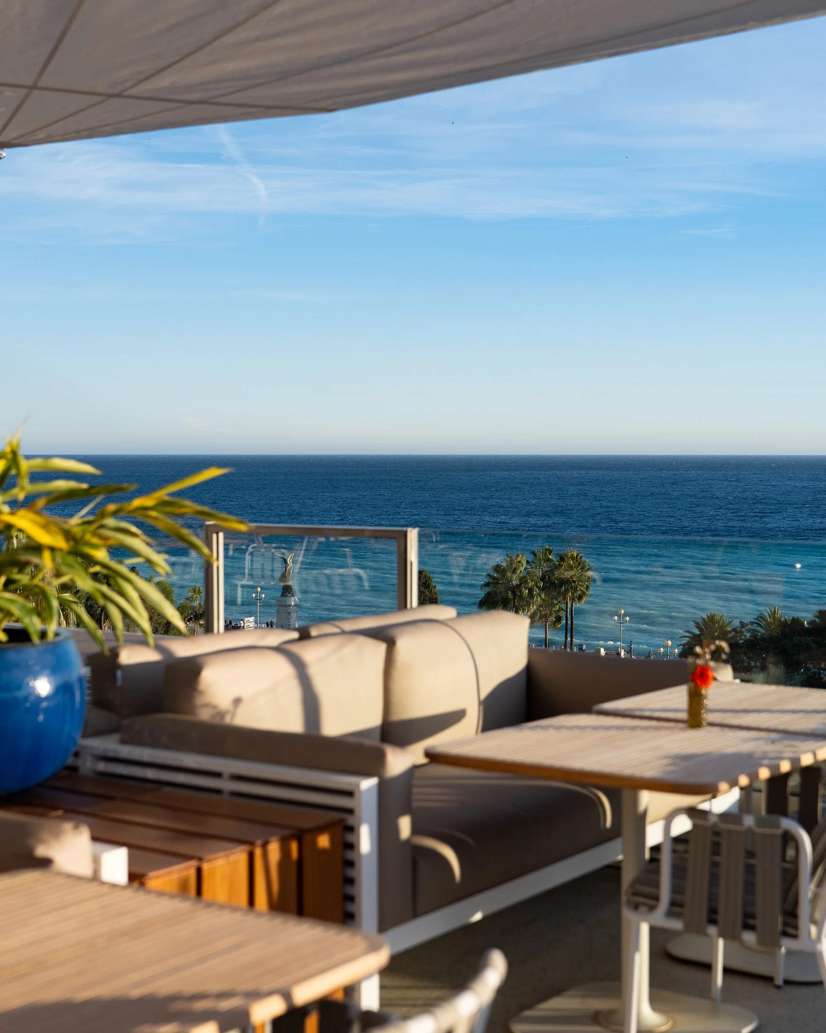 Panorama from the rooftop of Maison Albar - Le Victoria: Promenade des Anglais and Mediterranean.