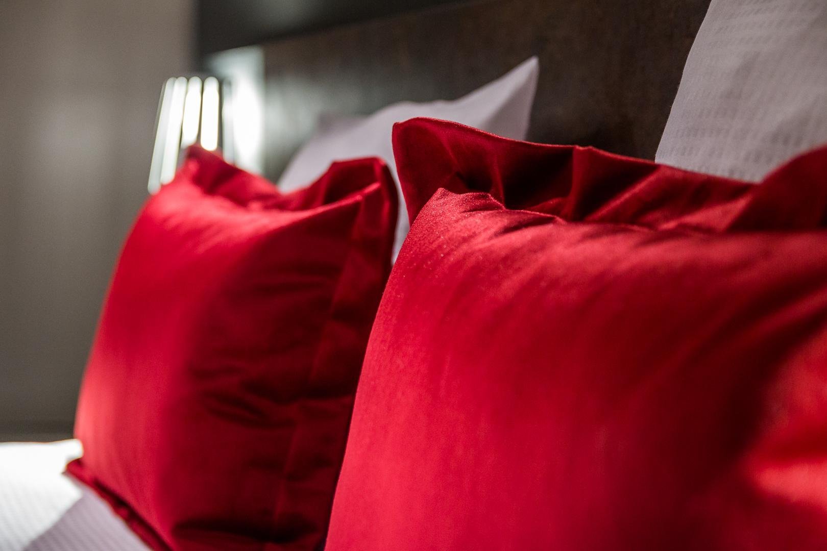 Details of red cushions in the room