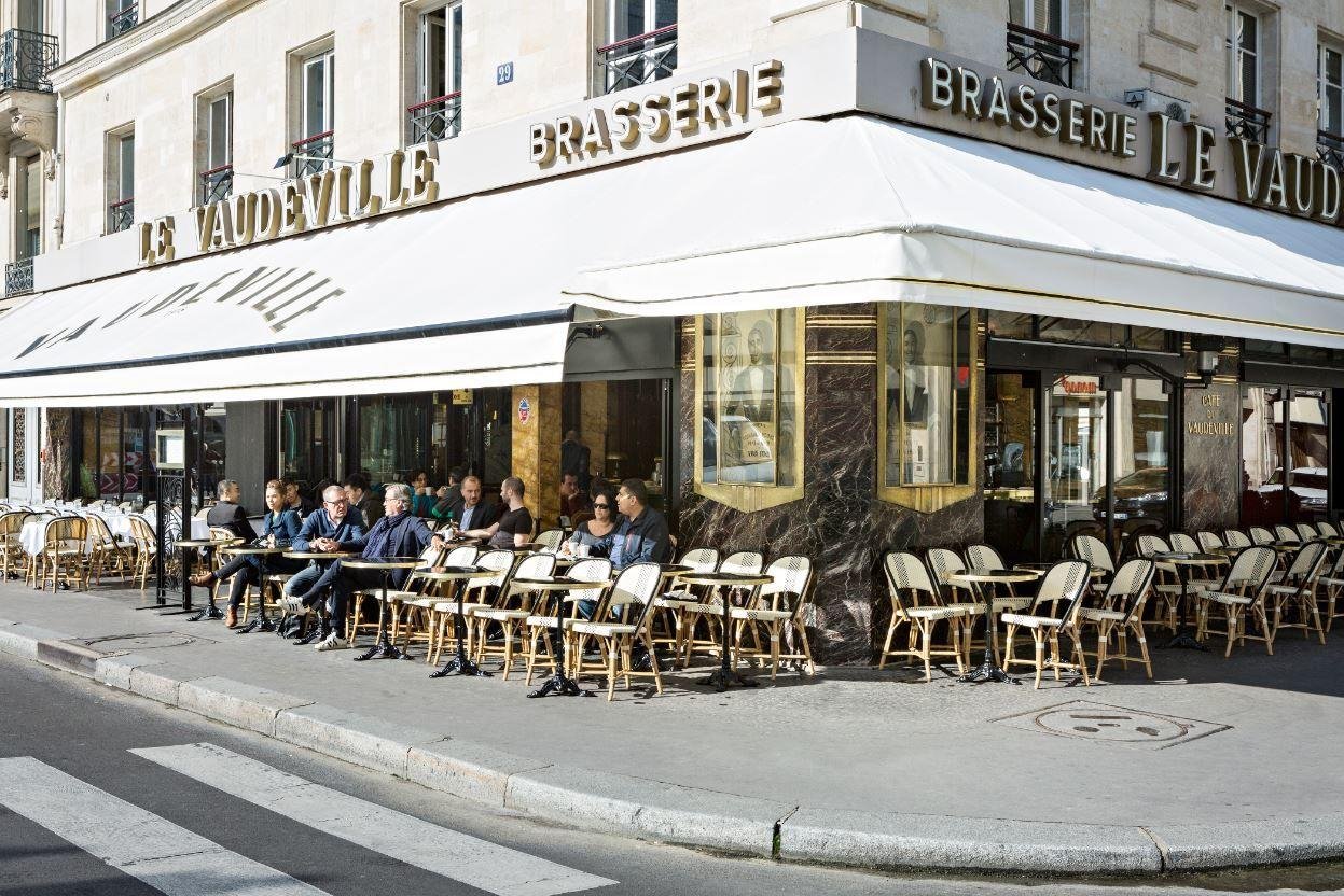 Restaurant Le Vaudeville, on the place de la bourse, is a famous brasserie, close to hotel Gramont