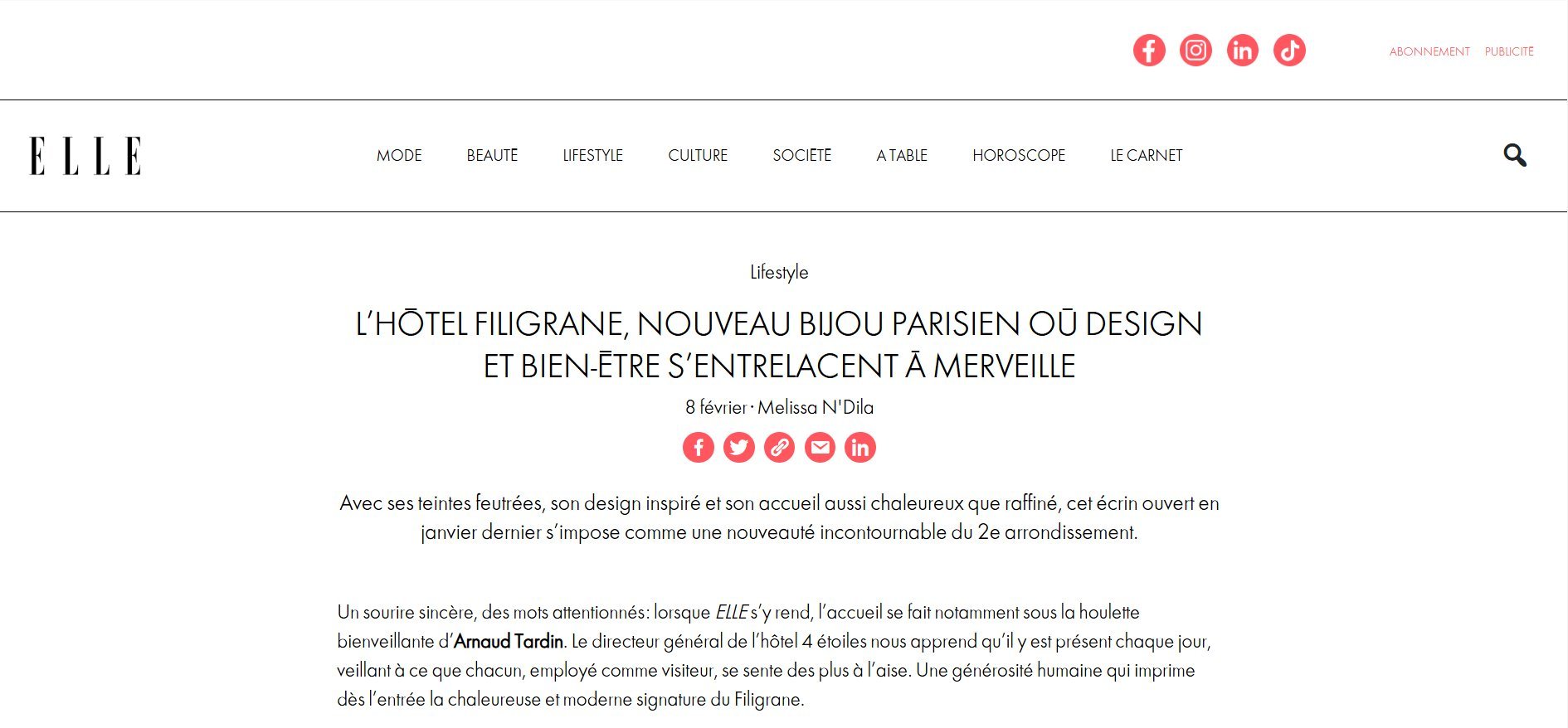 Filigrane Hotel | Articles presse