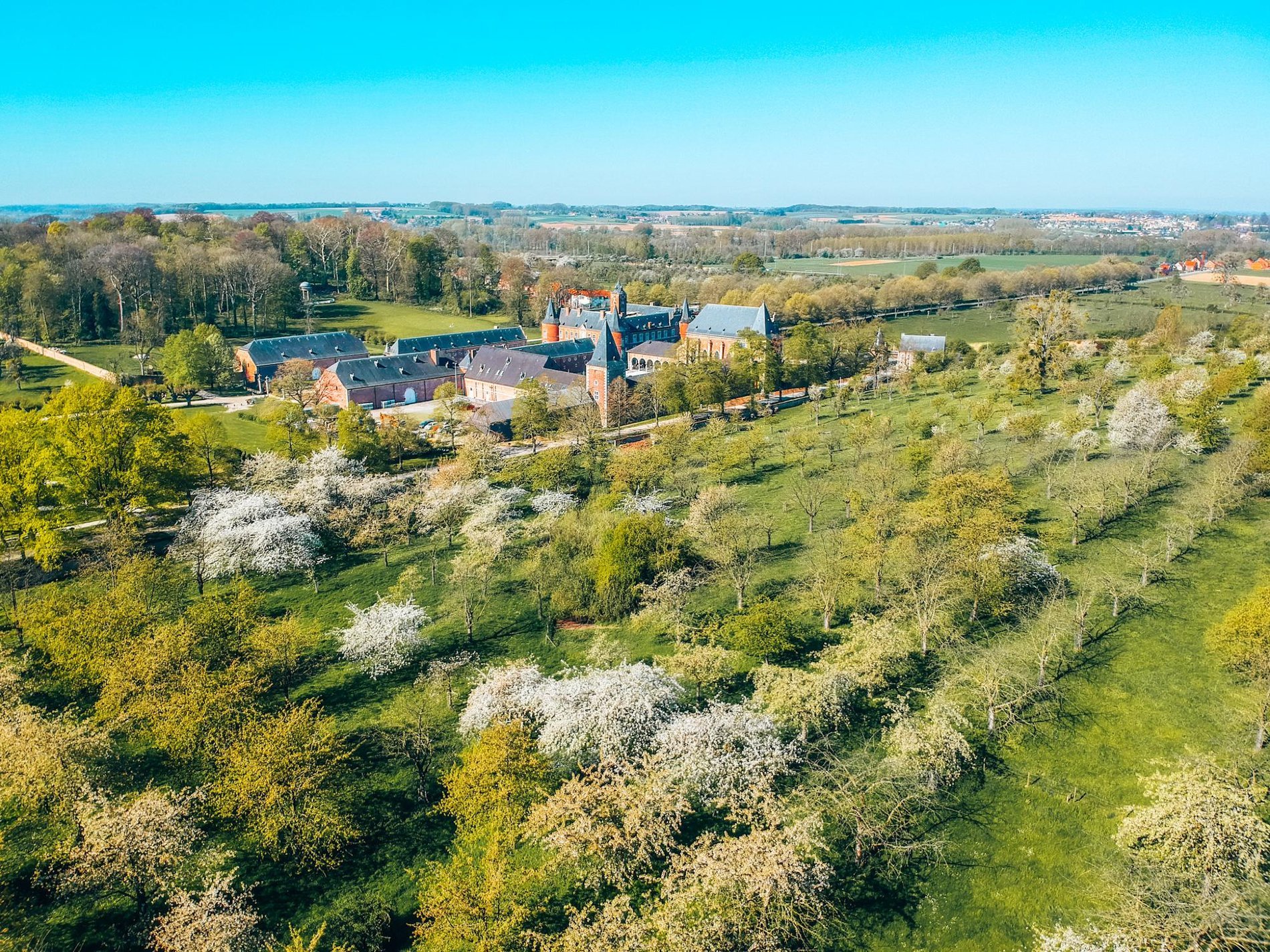 Aerial view of Martin's Rentmeesterij hotel and its surroundings in Bilzen.