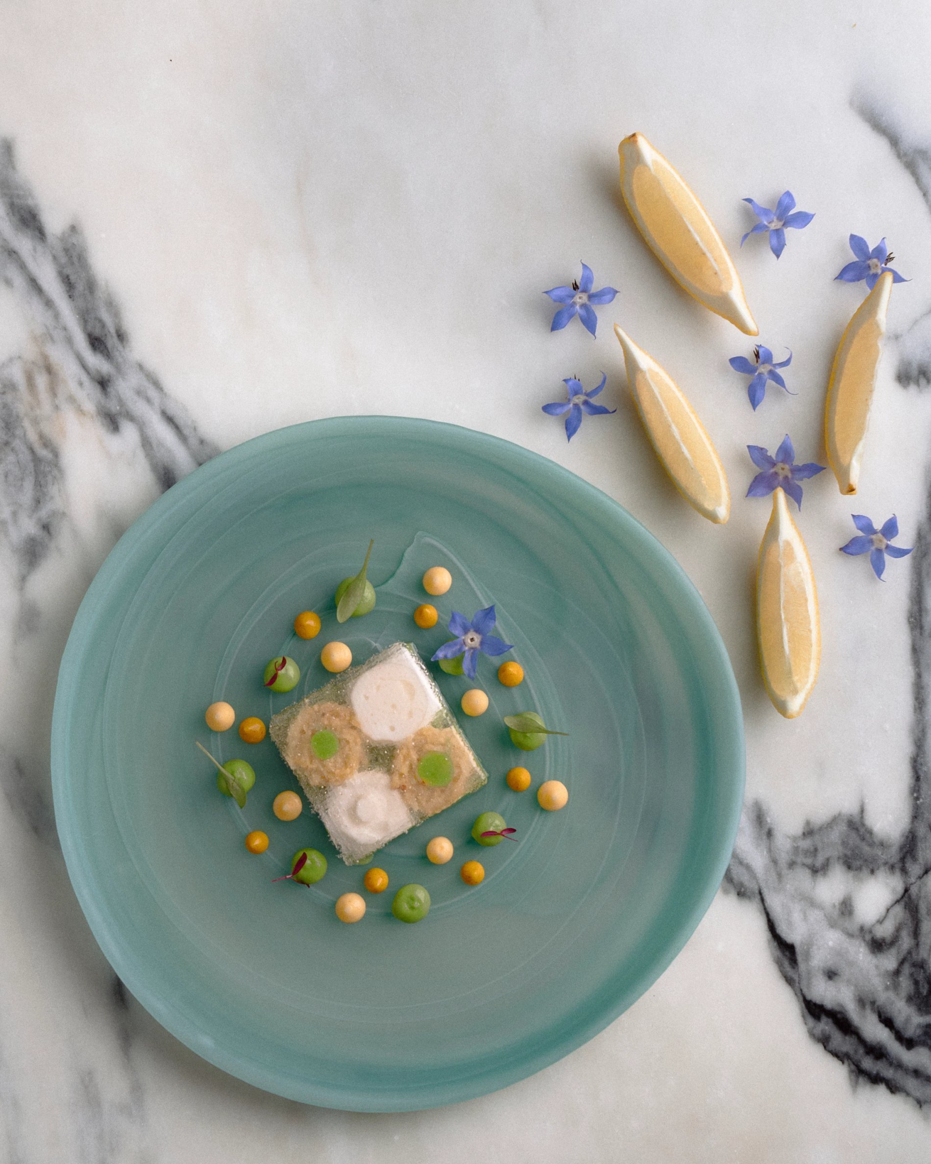 Creative fine dining dish served at Le Monument restaurant in Porto