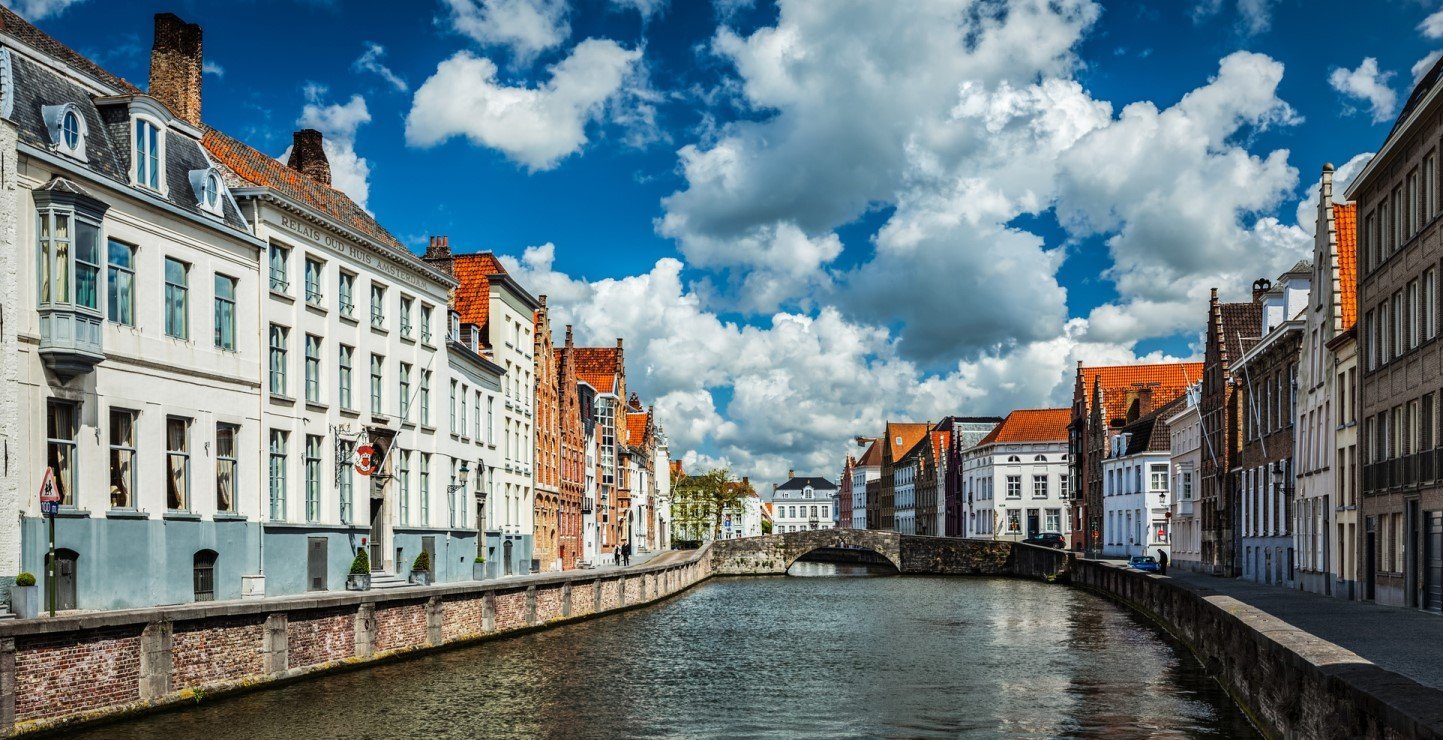 Picturesque view of the canal in Bruges near Martin’s Relais Hotel.