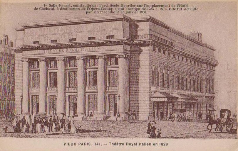 The Italian Theater was turned down twice by the fire. It is now the Opera Comique National Theater and it is just behind the Hotel Gramont Paris
