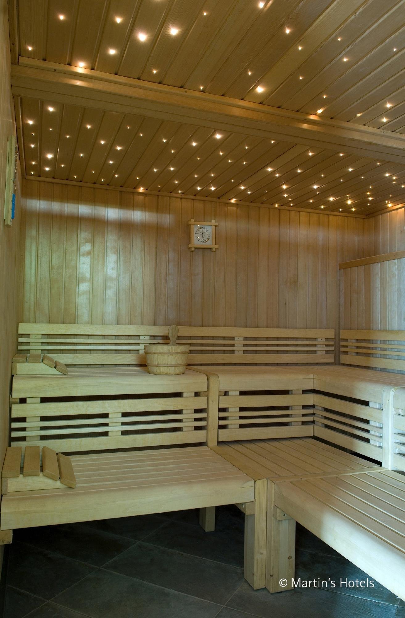 Traditional wooden sauna at the spa of Martin's Château du Lac.