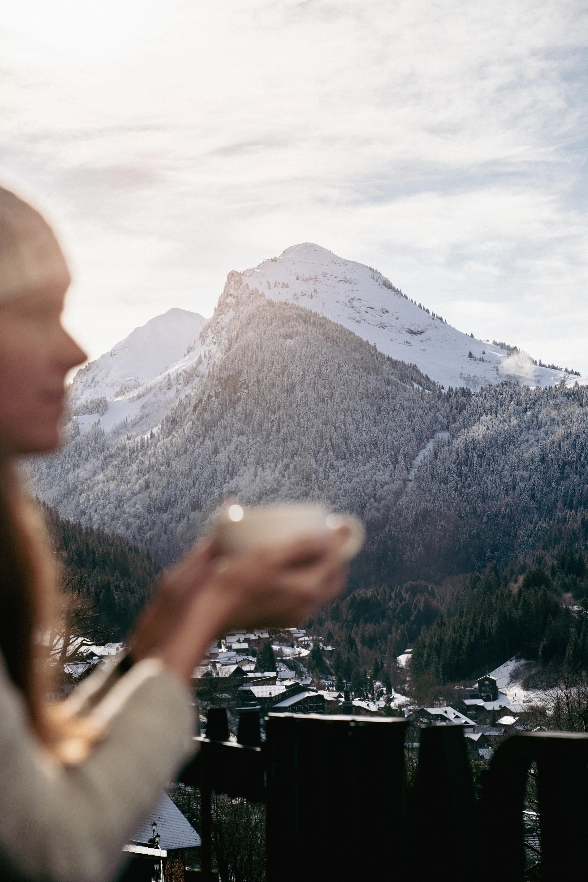 Vue sur les montagnesn la pointe de Nyon depuis le balcon d'une chambre à l'hôtel le Dahu