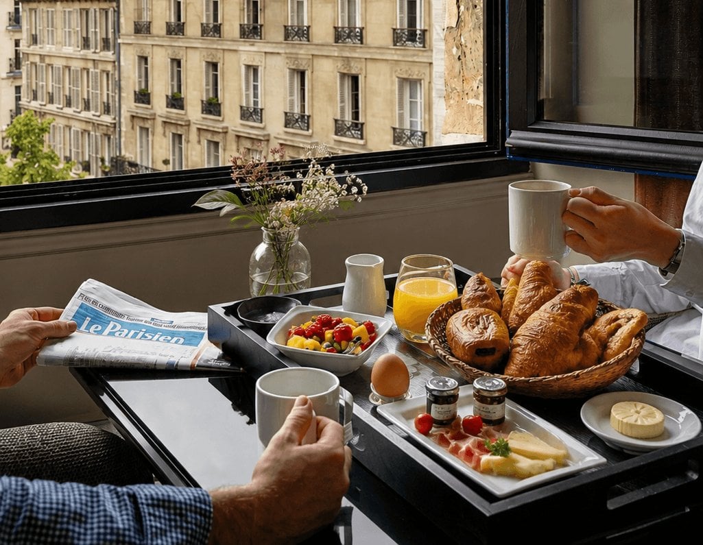 hotel paris 4th - breakfast in room - hotel le presbytère