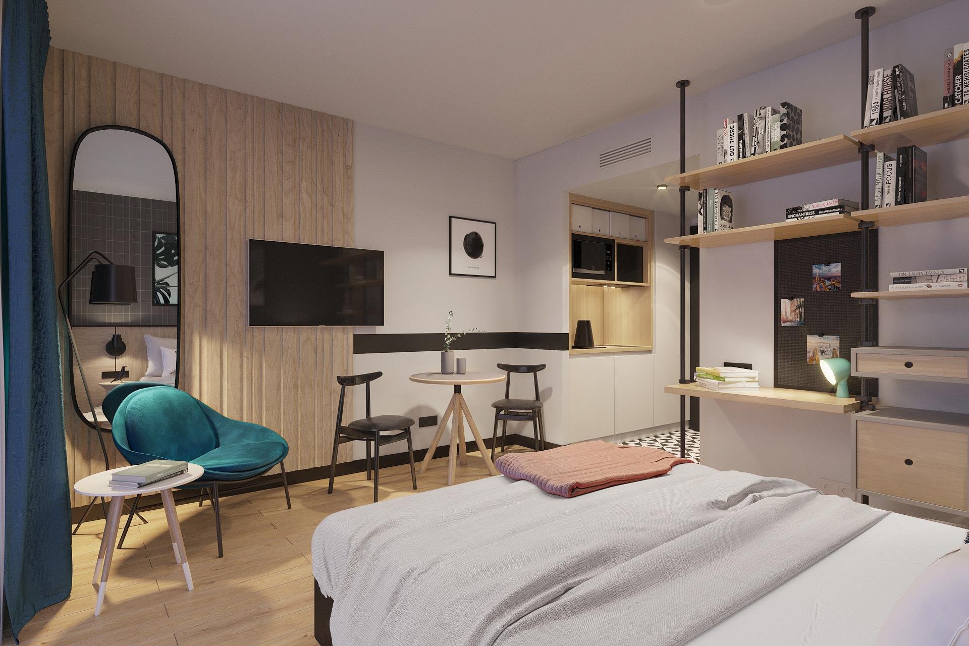 Tulip double studio residences with kitchenette and library