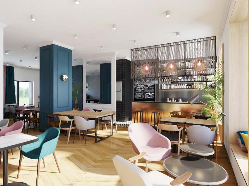 Reception Lounge and Coffee Shop at Tulip Residences in Warsaw