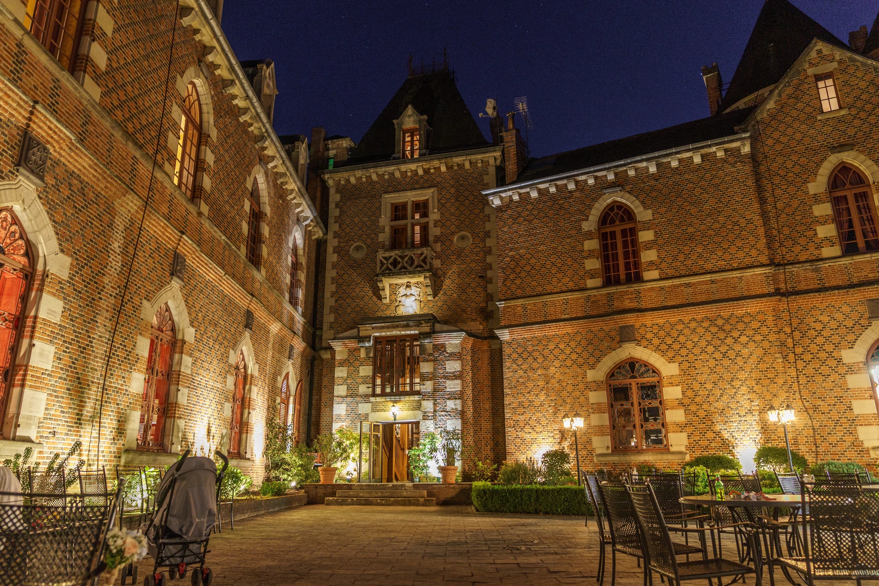 Terrace night Chateau de Maulmont